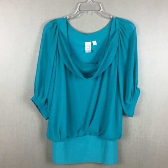 Marc Bouwer Turquoise Cowl Neck Balloon Sleeve Blouse Top S - Picture 2 of 7